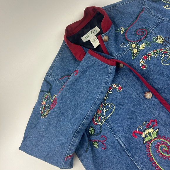 Orvis Jackets & Blazers - Orvis SZ S VTG WMNS Blue Washed Embroidered Button Front Pocket Denim Jacket
